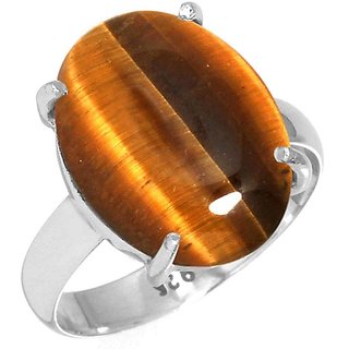                       CEYLONMINE- tiger's eye 7.5 ratti stone gemstone 92.5 silver adjustable ring (anguthi) Good quality stone ring for unisex                                              