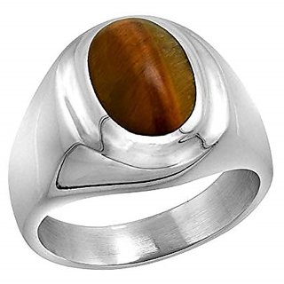                       CEYLONMINE- Lab Certified 100% Natural Tiger's Eye Adjustable Silver Ring 8.25 Ratti Original Precious Gemstone Unheated and Untreated Rashi Ratna Free Size Ring Men and Women                                              