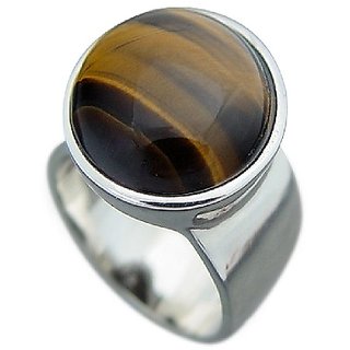                      9.00 carat natural semi- precious stone tiger's eye white gold/silver ring Original stone ring for unisex BY CEYLONMINE                                              