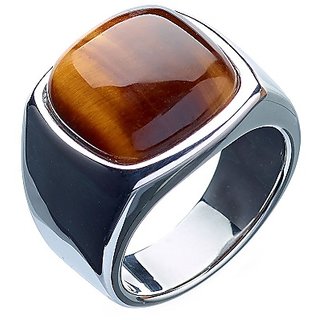                       CEYLONMINE- Lab Certified 100 Natural Tiger's Eye Adjustable Silver Ring 9.50 Ratti Original Precious Gemstone Unheated and Untreated Rashi Ratna Free Size Ring Men and Women                                              