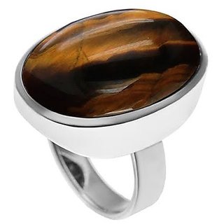                       Natural stone tiger's eye 7.77 ratti gemstone 92.5 sterling silver ring Unheated & effective stone tiger's eye ring for unisex                                              