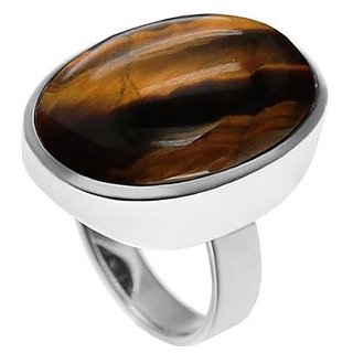                       CEYLONMINE-original tiger's eye silver ring for women & men lab certified 8.5 ratti  gemstone ring for astrological purpose                                              