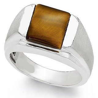                       CEYLONMINE- lab certified Semi- precious stone tiger's eye 9.25 ratti stone ring in silver effective stone tiger's eye ring for unisex                                              