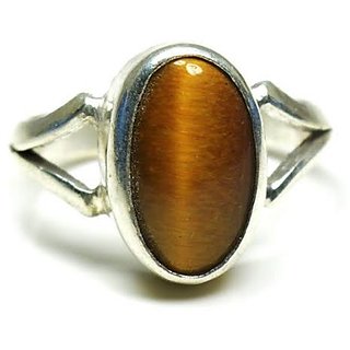                       CEYLONMINE- tiger's eye 7.5 ratti stone gemstone pure silver adjustable ring (anguthi) Good quality stone ring for unisex                                              