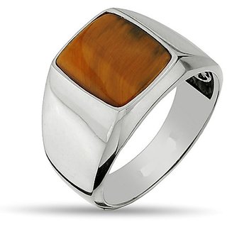                       CEYLONMINE- tiger's eye 7.5 ratti stone gemstone pure silver adjustable ring (anguthi) Good quality stone ring for unisex                                              