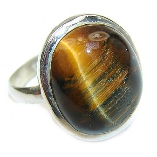 CEYLONMINE- Lab Certified 100% Natural Tiger's Eye Adjustable Silver Ring 9.25 Ratti Original Precious Gemstone Unheated and Untreated Rashi Ratna Free Size Ring Men and Women