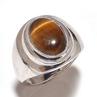 CEYLONMINE-original tiger's eye Silver ring for women & men lab certified 8.5 carat gemstone ring for astrological purpose