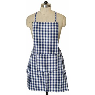 CASA-NEST Checkered Cotton Apron with Front Pocket - Blue