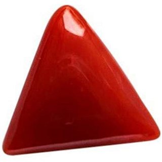 Parushi Gems 14.5 Ratti Created Munga Triangle Shaped Faceted Gemstone Red Coral Original Certified Gemstone For Unisex