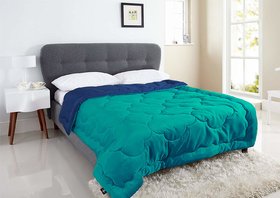 I Wish Microfibre Reversible 250 Gsm Winter Comforter Blanket Quilt Lightweight Duvet (Teal/Dark Blue, Queen)