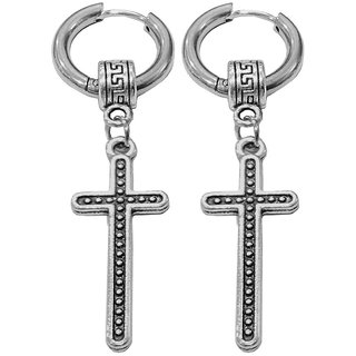                       Men Style Christmus Gift Jesus Cross Magnetic No-Piercing Silver  Stainless Steel Hoop Earring                                              