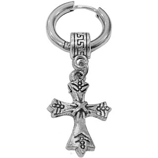                       Men Style Christmus Gift Jesus Cross Magnetic  No-Piercing Silver  Stainless Steel Hoop Earring                                              