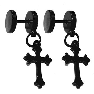                       Men Style Religious Jewelry Christmas Jesus Cross Black Stainless Steel Stud Earring                                              