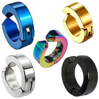                       Men Style Non-Pireced Clip On Multicolour Stainless Steel Hoop Earring                                              