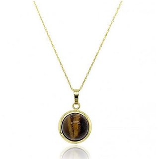                       Ceylonmine- 6.5 Ct.Tiger's Eye Good Quality Gemstone Gold Plated Adjustable Pendant For Unisex Igl Stone Tiger's Eye Pendant For Astrological Purpose                                              