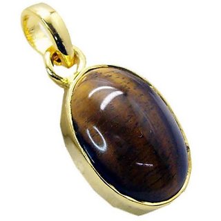                       Original & Natural Stone Tiger's Eye 5.75 Carat Stone Gold Plated Adjustable Pendant For Women & Unisex By Ceylonmine                                              