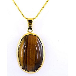                       4.25 Ratti Stone Tiger's Eye Gold Plated Adjustable Pendant Original & Natural Stone Tiger's Eye Stylish Pendant For Astrological Purpose By Ceylonmine                                              