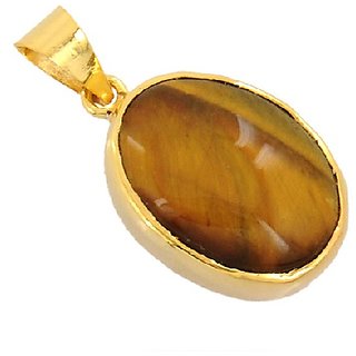                       Ceylonmine- Natural Tiger's Eye Stone Gold Plated Pendant 5 Ratti(4.6 Carat) Tiger's Stone Pendant For Unisex                                              