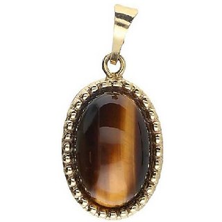 Ceylonmine- 5.5 Carat(6 Ratti) Stone Tiger's Eye Pendant Unheated & Certified Stone Tiger's Eye Gold Plated Pendant For Unisex
