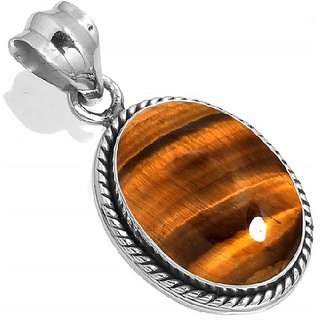                       Natural Stone Tiger's Eye 5.25 Carat(5.83 Ratti) Gemstone 92.5 Sterling Silver Pendant Unheated & Effective Stone Tiger's Eye Pendant For Unisex                                              