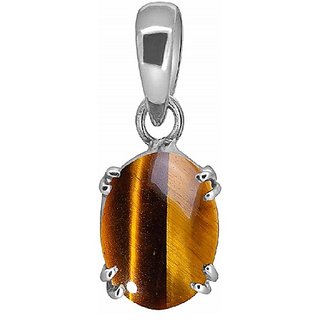                       Ceylonmine- Tiger's Eye 5.5 Ratti Stone Gemstone Pure Silver Adjustable Pendant (Locket) Good Quality Stone Pendant For Unisex                                              