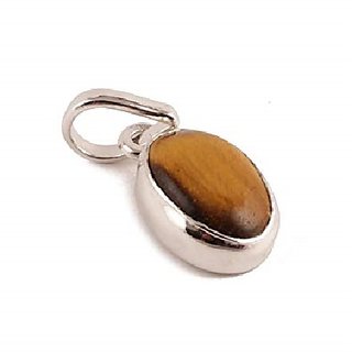                       Ceylonmine- Natural Tiger's Eye Stone Sterling Silver Pendant 5 Ratti(4.6 Carat) Tiger's Stone Pendant For Unisex                                              