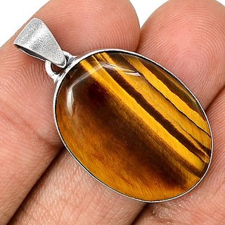                       Ceylonmine- Tiger's Eye 5.5 Ratti Stone Gemstone 92.5 Silver Adjustable Pendant (Locket) Good Quality Stone Pendant For Unisex                                              