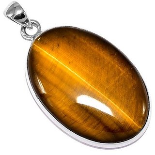                       Ceylonmine- Tiger's Eye 5.5 Ratti Stone Gemstone Pure Silver Adjustable Pendant (Locket) Good Quality Stone Pendant For Unisex                                              