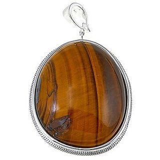 Ceylonmine- Natural Tiger's Eye Stone Sterling Silver Pendant 5 Ratti(4.6 Carat) Tiger's Stone Pendant For Unisex