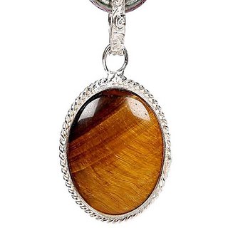 Ceylonmine- Lab Certified Semi- Precious Stone Tiger's Eye 6.25 Ratti Stone Pendant In Silver/White Gold Plated Effective Stone Tiger's Eye Pendant For Unisex