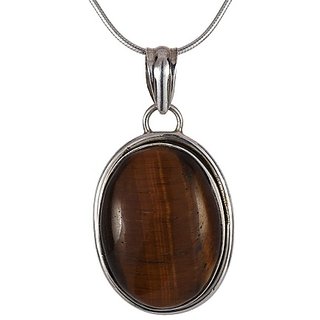 Ceylonmine- 6.25 Ratti (6.00 Ct.) Stone Tiger's Eye Sterling Silver Pendant Astrological & Effective Stone Pendant For Unisex