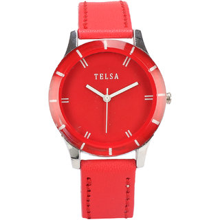                       Telsa T-000T079 Red Dial Analog Watch For Women And Girls                                              