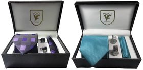 VOICI France Tie, Cufflinks, Handkerchief Men's Necktie & Pocket Square Set 2 Gift Sets combo