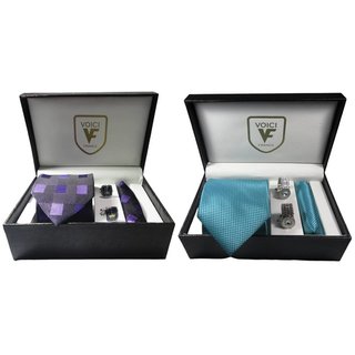 VOICI France Tie, Cufflinks, Handkerchief Men's Necktie & Pocket Square Set 2 Gift Sets combo