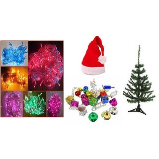 Christmas Tree + Santa Cap + Light + Decoratives Combo