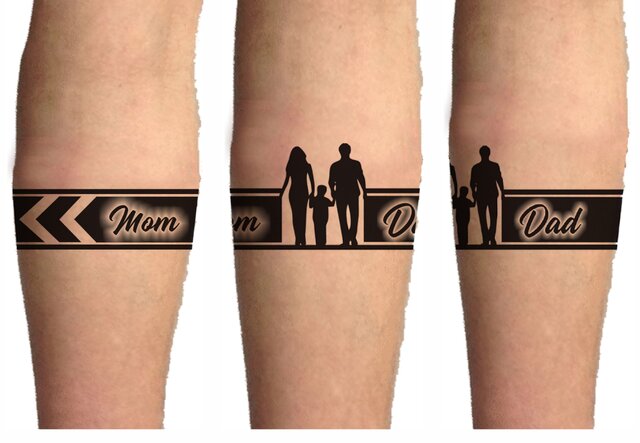 Mom Dad Hand Band Strip Temporary Tattoo Mom Dad Black Hand Band Tattoo