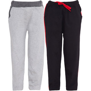 Haoser Boys and Girls Light Grey and Black Cotton Self Desigen Track Pant Pack Of 2