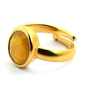                       CEYLONMINE natural Yellow Sapphire ring 8.25 ratti original  lab certified Ring pila pushkaraj for unisex                                              