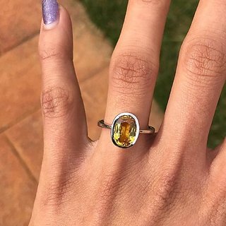                       CEYLONMINE Natural yellow sapphire ring pushkaraj 8.25 ratti original  unheated Ring push raja for unisex                                              