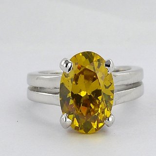                       CEYLONMINE Yellow Sapphire ring unheated  untreated pushkaraj Ring 9.25 ratti for unisex                                              