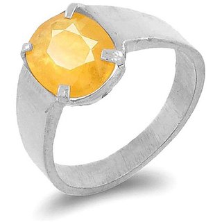                       CEYLONMINE natural Yellow Sapphire ring 7.25 ratti original  lab certified Ring pila pushkaraj for unisex                                              