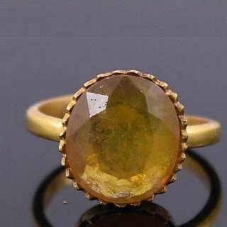                       CEYLONMINE Pila Yellow Sapphire ring original  unheated Ring 9.25 ratti pushkaraj Ring for unisex                                              