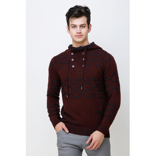 Buy Colvyn Harris Men Full Sleeves Hoodie Wine Woolen Winter