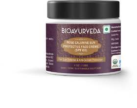 BIOAYURVEDA Rose Calamine Sun Protective Face Cream with SPF 60 and Broad Spectrum (UVA/UVB) Protection, Skincare With Organic Ingredients,Fine Lines, Dark Spots 120gm