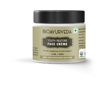 BIOAYURVEDA Youth Restore Face Cream with Organic Extracts,Herbs-Facial Day  Night Cream for Smoother Skin-Moisturiser to Reduce Fine Lines,Dry skin,Wrinkles, Dark Spots 120gm
