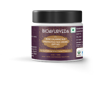 BIOAYURVEDA Rose Calamine Sun Protective Face Cream with SPF 60 and Broad Spectrum (UVA/UVB) Protection, Skincare With Organic Ingredients,Fine Lines, Dark Spots 120gm