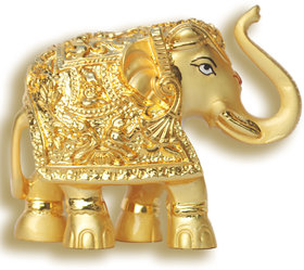 Deific 24 kt. Gold Plated Resin Showpiece  Statue  Figurine of an Elephant Gajantlaxmi Fengshui Vastu Shastra Gift 9x5x8(cms.) 160ms.