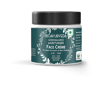 BIOAYURVEDA Acne Balance Moisturizer Face Cream  Acne, Blemishes Oil-control and Scar Removal Treatment  All Natural With Margosa and Basil  Solution For Clean and Clear skin For Men and Women 120gm