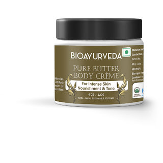                       BIOAYURVEDA Pure Butter Body Cream Organic Body butter with Shea and Essential oils Moisturizing, Nourishing, Toning  for Dry, Itchy, Flaky, Stretching, Aging Skin All Skin 120gm                                              