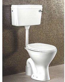 Inart Ceramic Floor Mounted European Water Closet/Western Toilet Commode/Ewc S Trap With Normal Seat Cover- White  Premium Normal Flush Flush Tank Combo